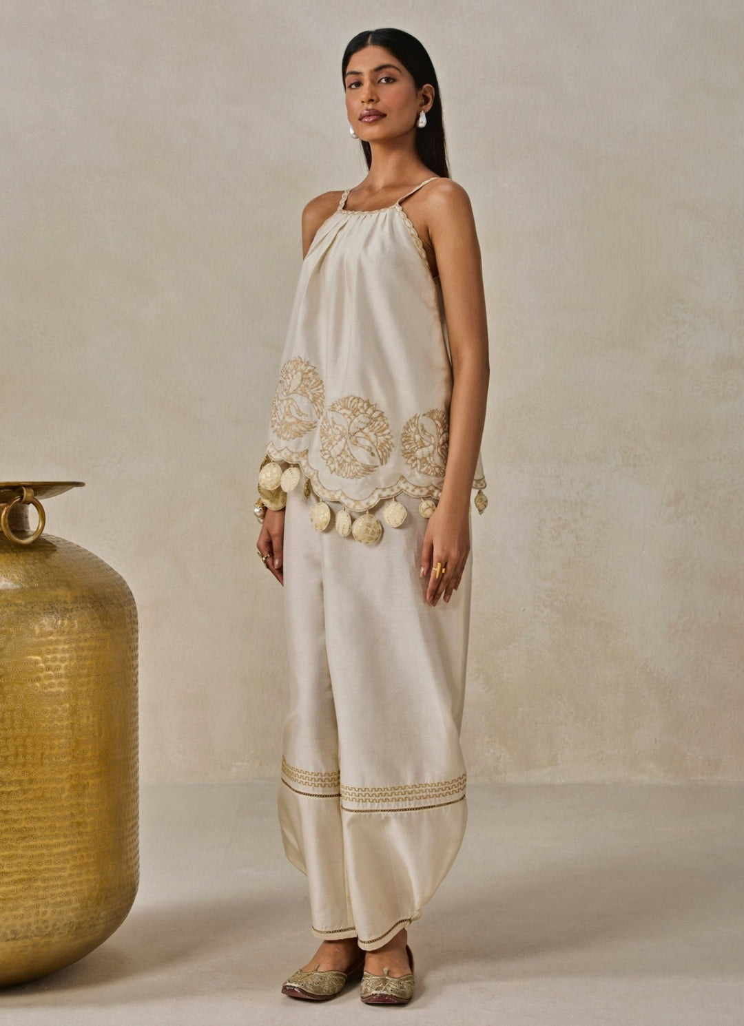 Nitika Gujral Ivory Chanderi Applique Top And Palazzo SetFabilicious Fashion