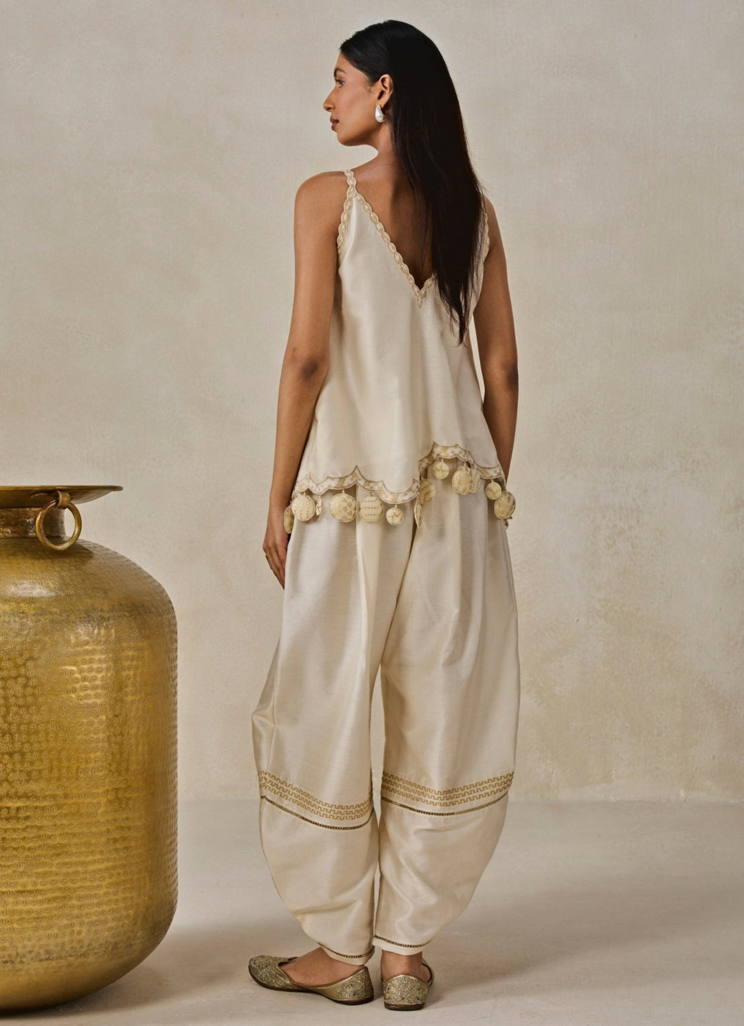 Nitika Gujral Ivory Chanderi Applique Top And Palazzo SetFabilicious Fashion