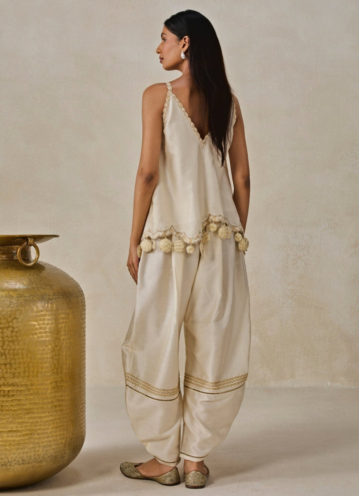 Nitika Gujral Ivory Chanderi Applique Top And Palazzo SetFabilicious Fashion