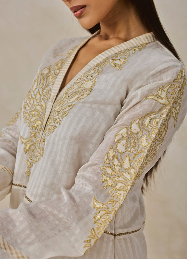 Ivory Chanderi Asymmetrical Kurta Salwar Set Nitika Gujral - Fabilicious Fashion