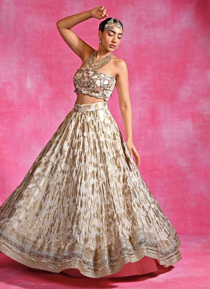 Rishi and Vibhuti Ivory Chanderi Georgette Lehenga SetFabilicious Fashion