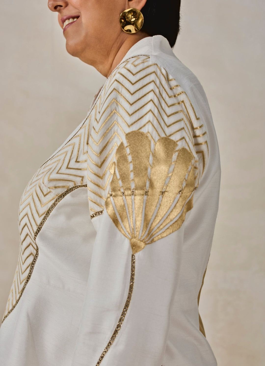 Ivory Chanderi Jacket And Pant Set Nitika Gujral - Fabilicious Fashion