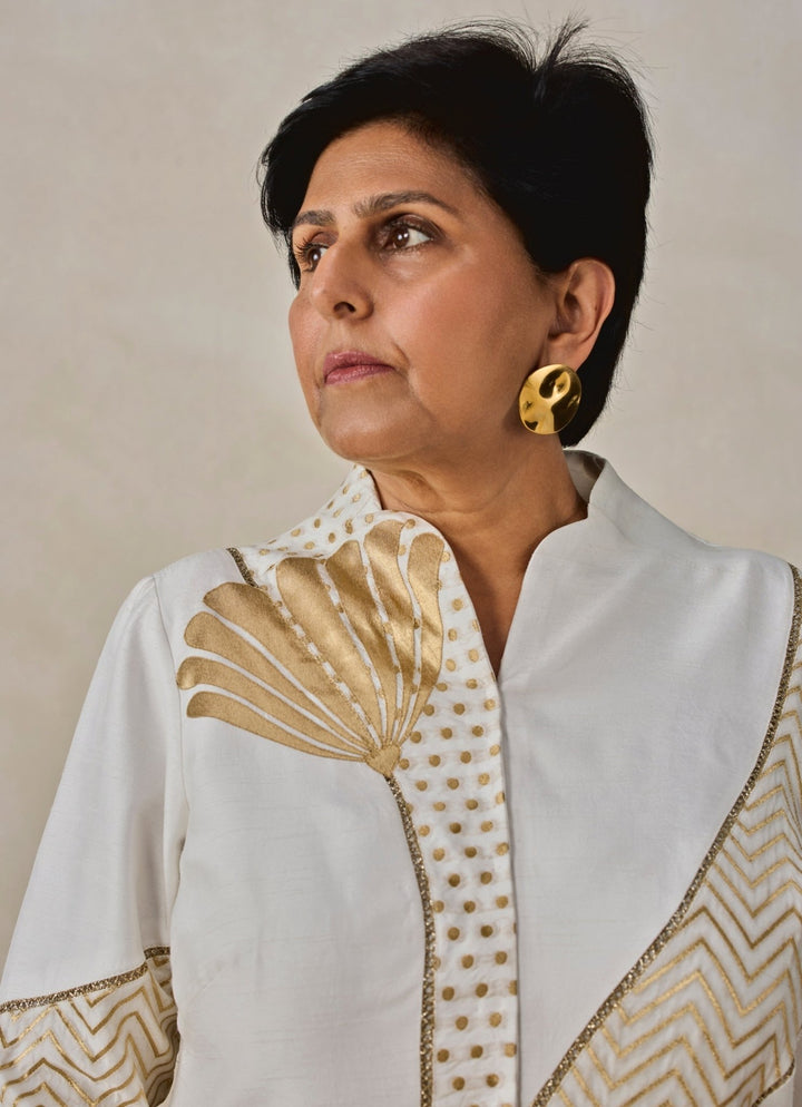 Ivory Chanderi Jacket And Pant Set Nitika Gujral - Fabilicious Fashion