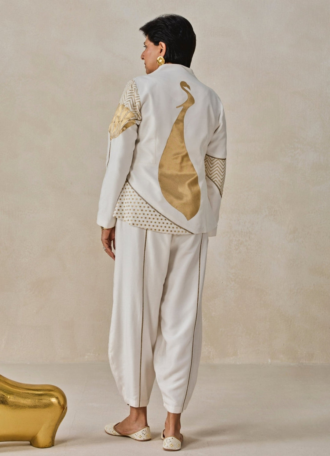 Ivory Chanderi Jacket And Pant Set Nitika Gujral - Fabilicious Fashion