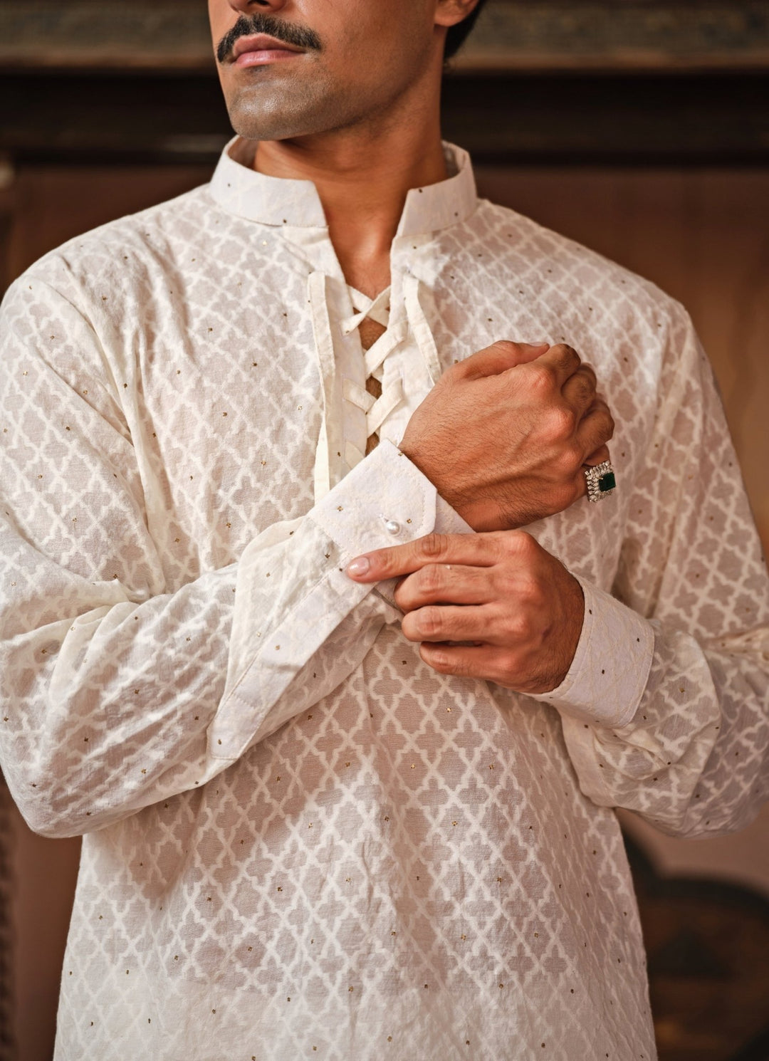 Darzi House Ivory Chanderi Jacquard Short Kurta Pants SetFabilicious Fashion
