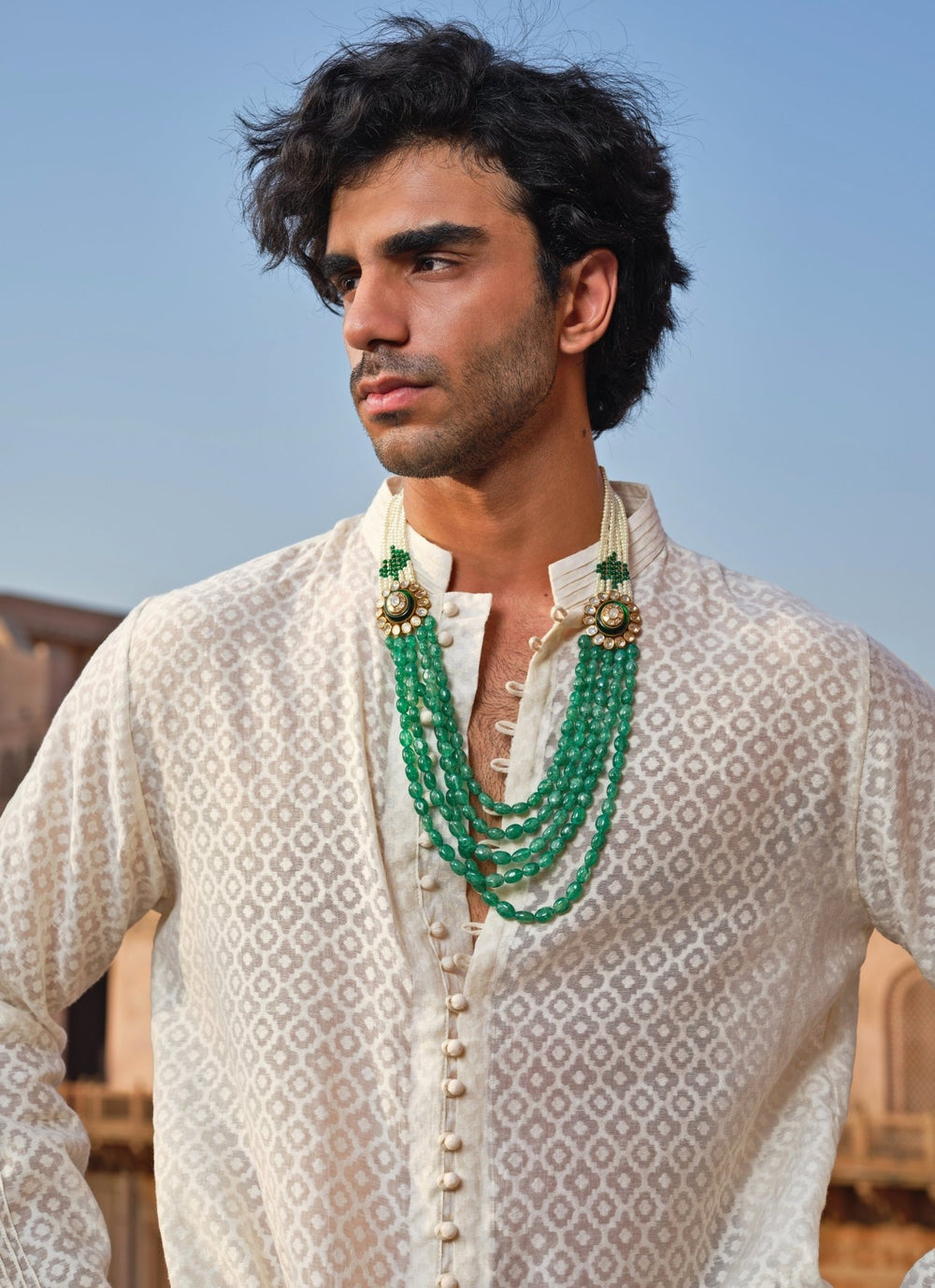 Darzi House Ivory Chanderi Jacquard Short Kurta SetFabilicious Fashion