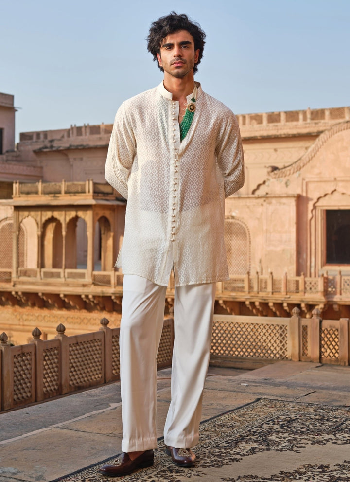 Darzi House Ivory Chanderi Jacquard Short Kurta SetFabilicious Fashion