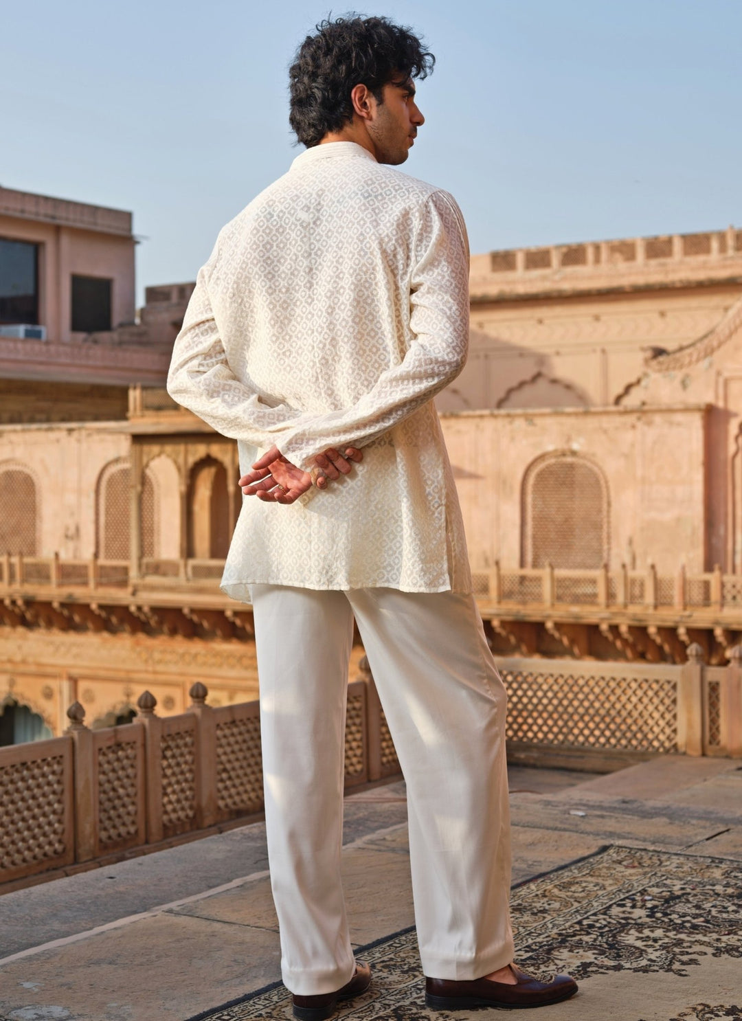 Darzi House Ivory Chanderi Jacquard Short Kurta SetFabilicious Fashion