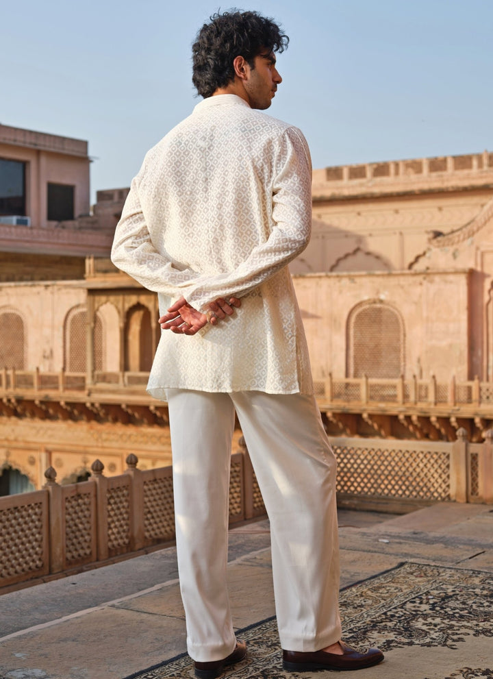 Darzi House Ivory Chanderi Jacquard Short Kurta SetFabilicious Fashion