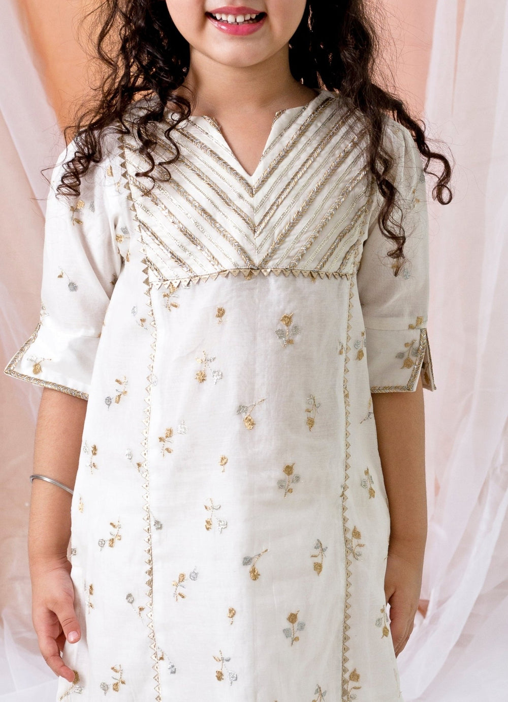 Ivory Chanderi Kurta Dhoti Set Chotibuti - Fabilicious Fashion