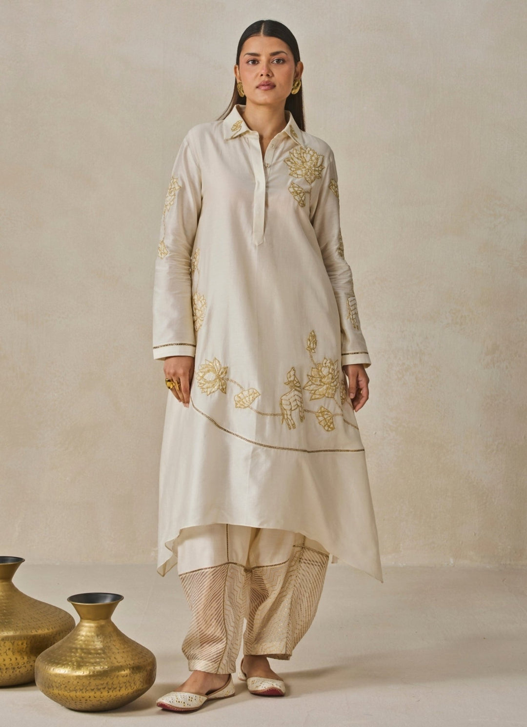 Ivory Chanderi Kurta Salwar Set Nitika Gujral - Fabilicious Fashion