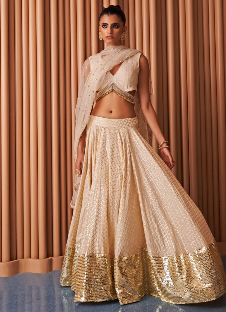 Rishi and Vibhuti Ivory Chanderi Lehenga SetFabilicious Fashion