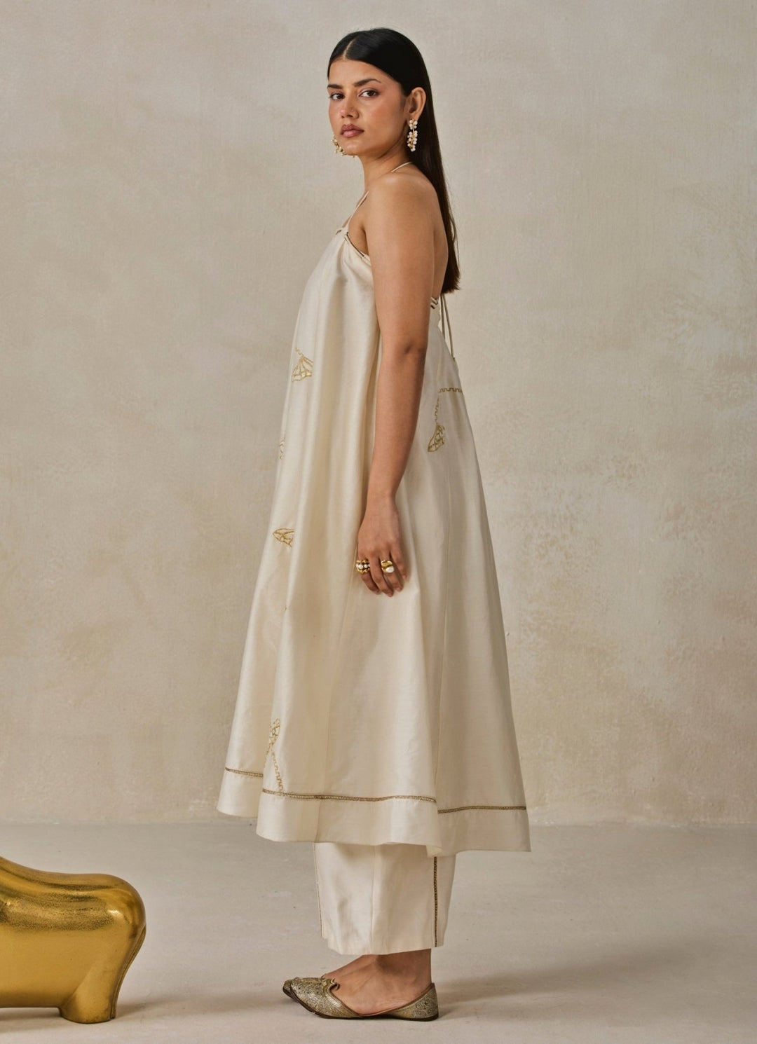 Ivory Chanderi Off - Shoulder Kurta Pants Set Nitika Gujral - Fabilicious Fashion