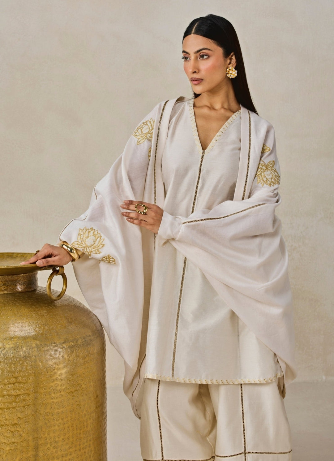 Nitika Gujral Ivory Chanderi Short Kurta Salwar Set With JacketFabilicious Fashion