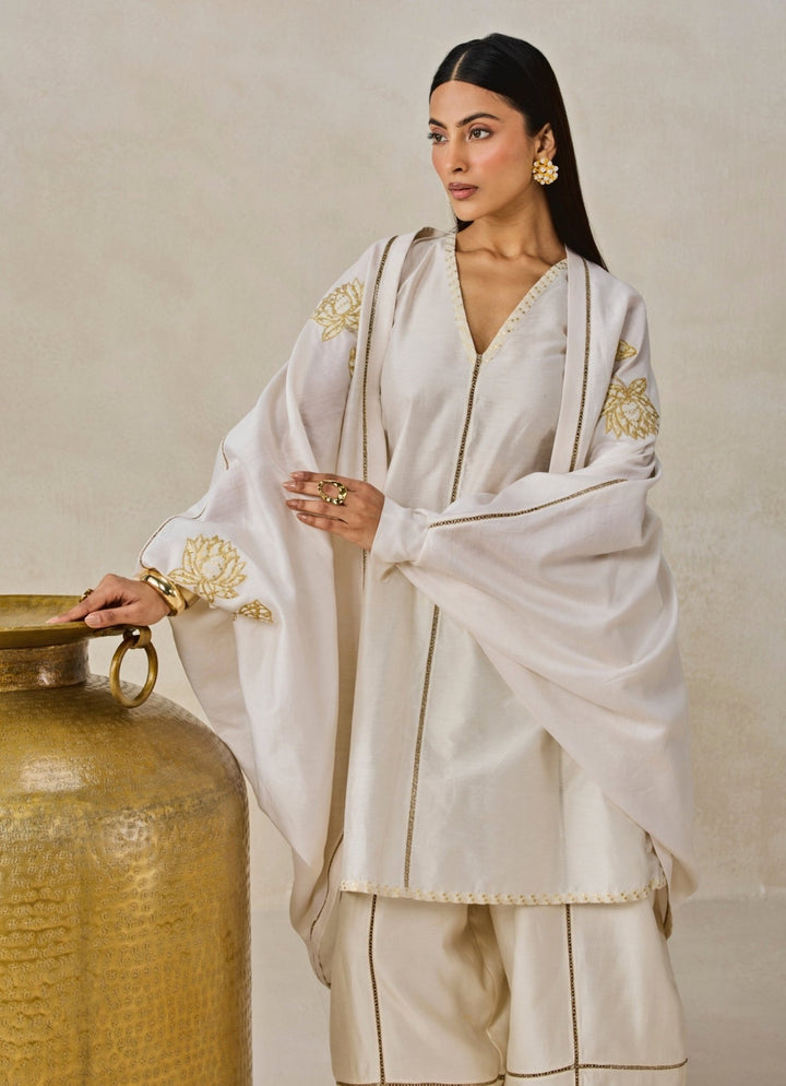 Nitika Gujral Ivory Chanderi Short Kurta Salwar Set With JacketFabilicious Fashion