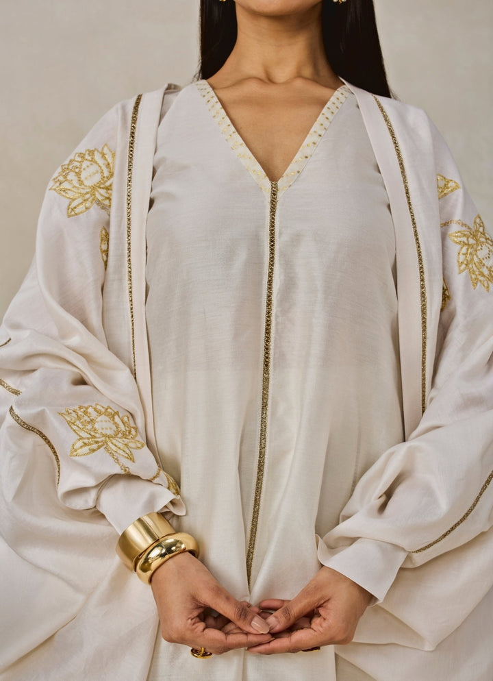 Nitika Gujral Ivory Chanderi Short Kurta Salwar Set With JacketFabilicious Fashion