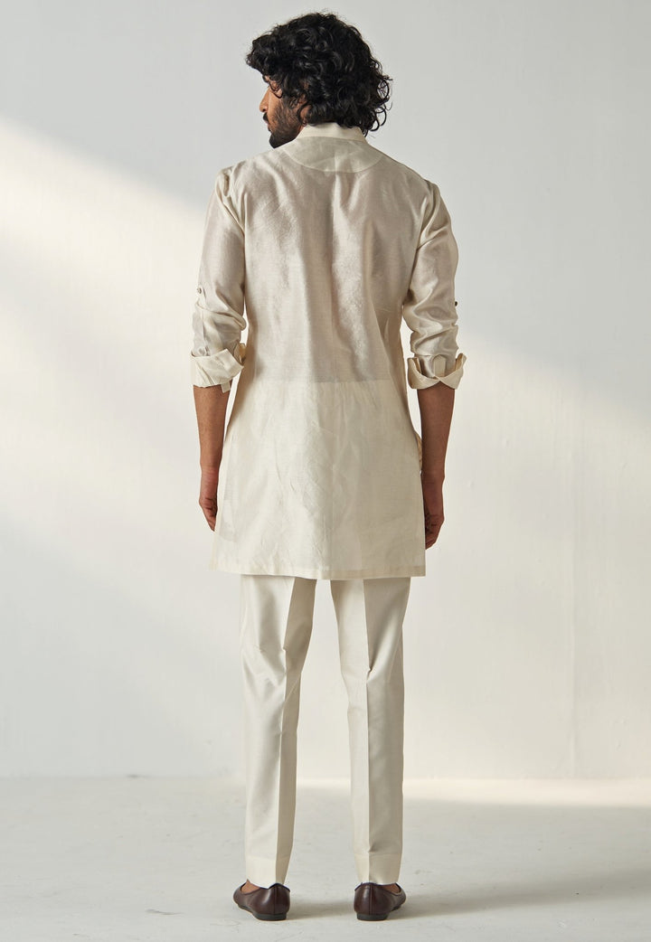 Ivory Chanderi Silk Kurta Pajama Set Studio Bagechaa - Men - Fabilicious Fashion