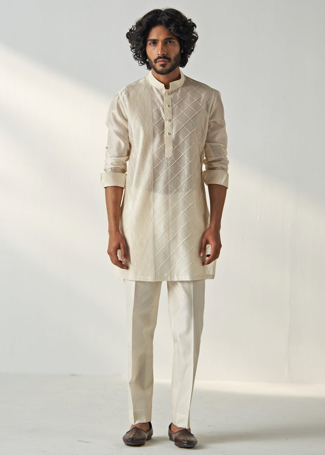 Ivory Chanderi Silk Kurta Pajama Set Studio Bagechaa - Men - Fabilicious Fashion