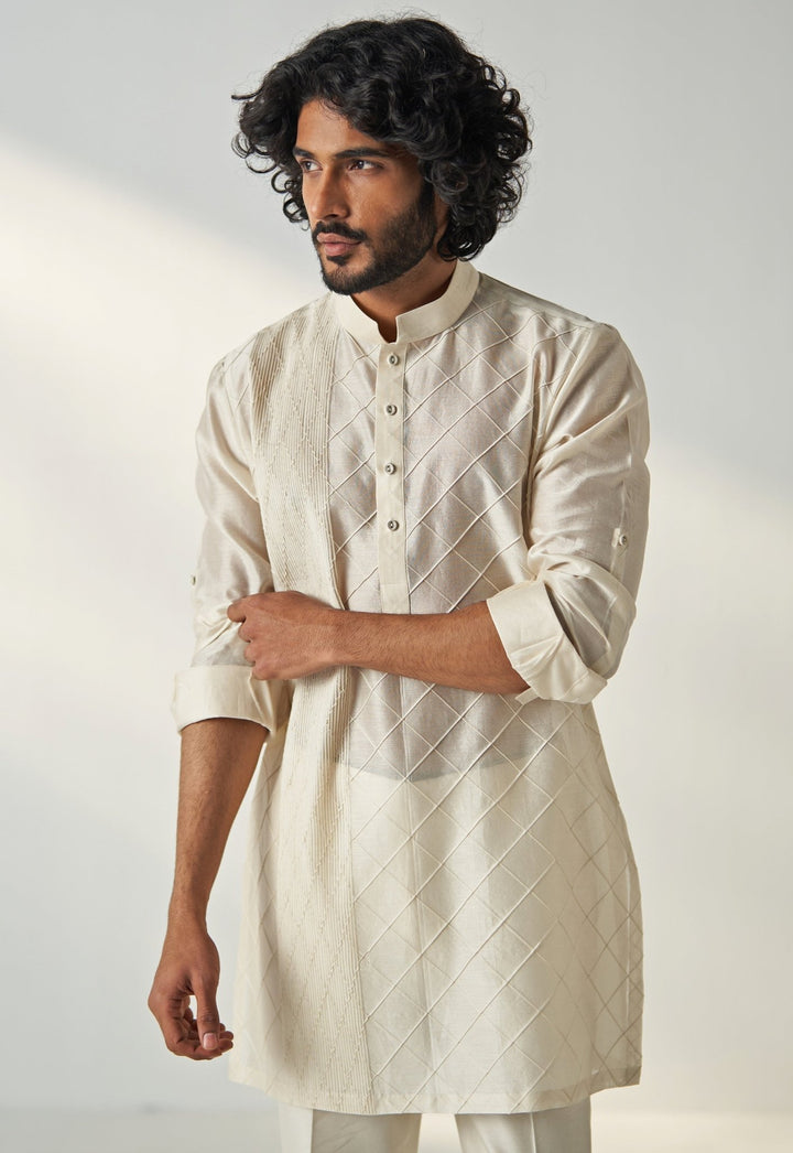 Ivory Chanderi Silk Kurta Pajama Set Studio Bagechaa - Men - Fabilicious Fashion