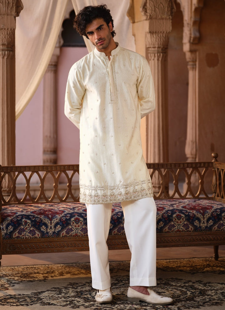 Darzi House Ivory Chanderi Silk Kurta Pants SetFabilicious Fashion