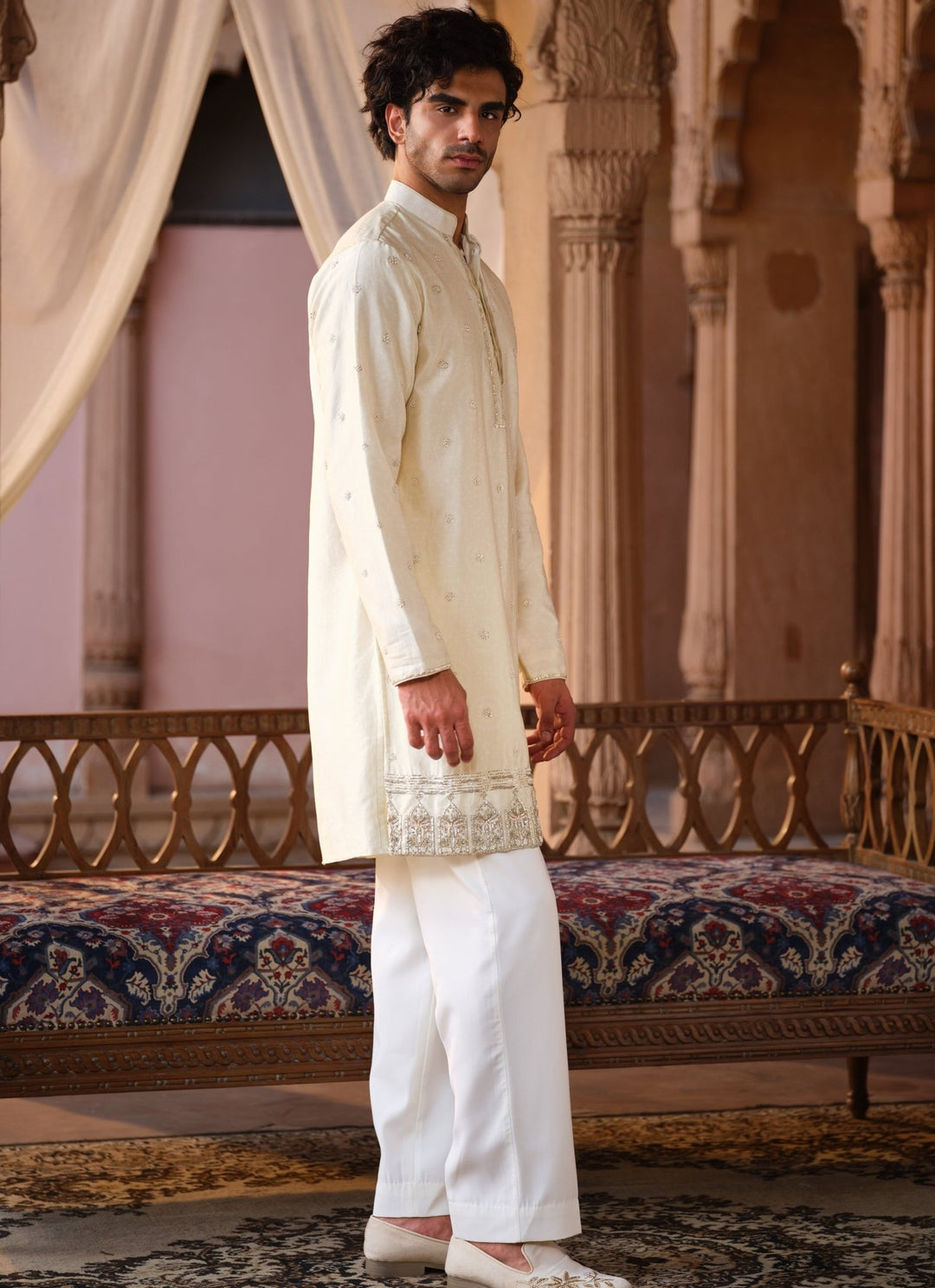 Darzi House Ivory Chanderi Silk Kurta Pants SetFabilicious Fashion