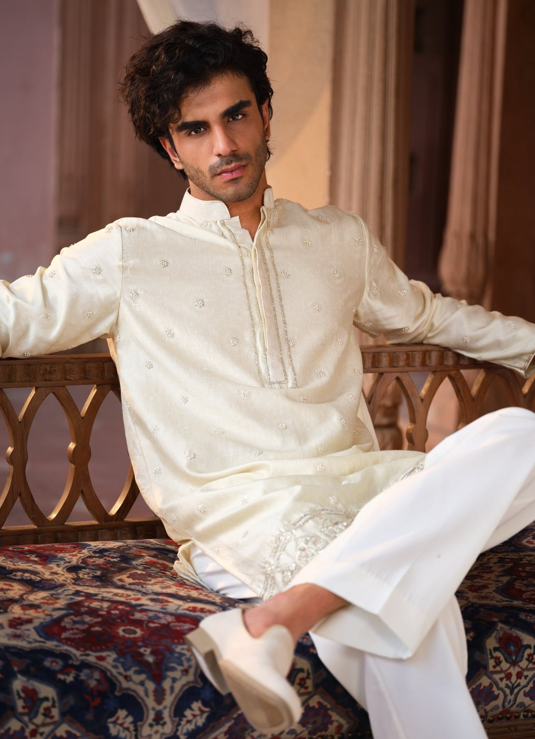 Darzi House Ivory Chanderi Silk Kurta Pants SetFabilicious Fashion