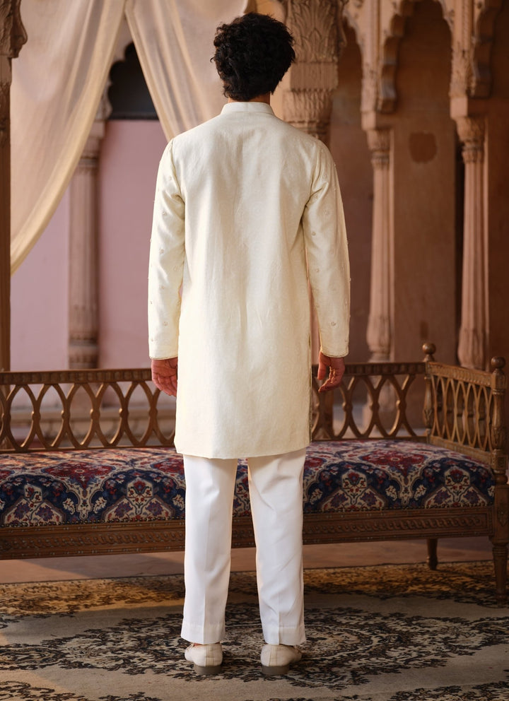Darzi House Ivory Chanderi Silk Kurta Pants SetFabilicious Fashion