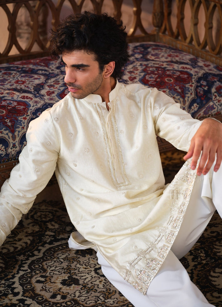 Darzi House Ivory Chanderi Silk Kurta Pants SetFabilicious Fashion