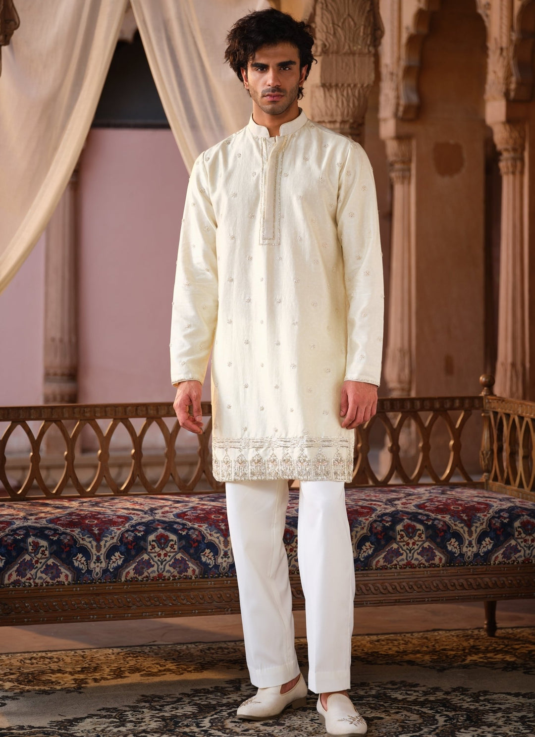 Darzi House Ivory Chanderi Silk Kurta Pants SetFabilicious Fashion
