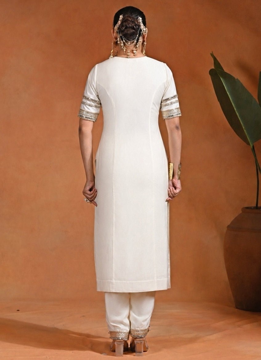 Rishi and Vibhuti Ivory Chanderi Silk Kurta Pants SetFabilicious Fashion