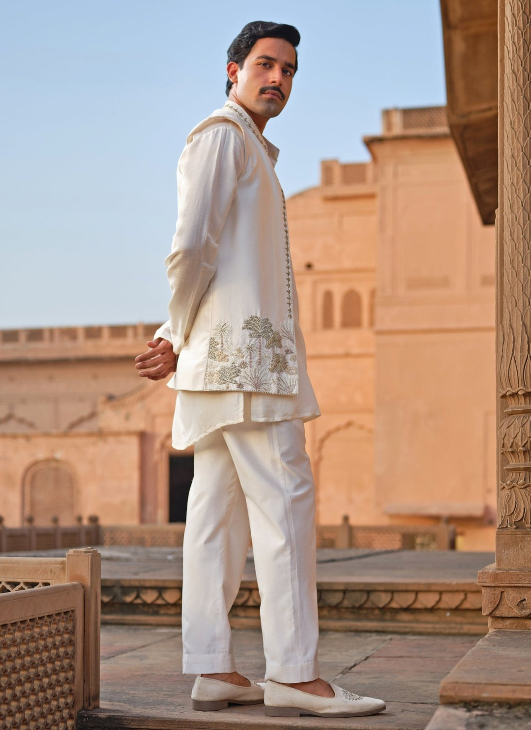 Darzi House Ivory Chanderi Silk Kurta Set with Nehru JacketFabilicious Fashion