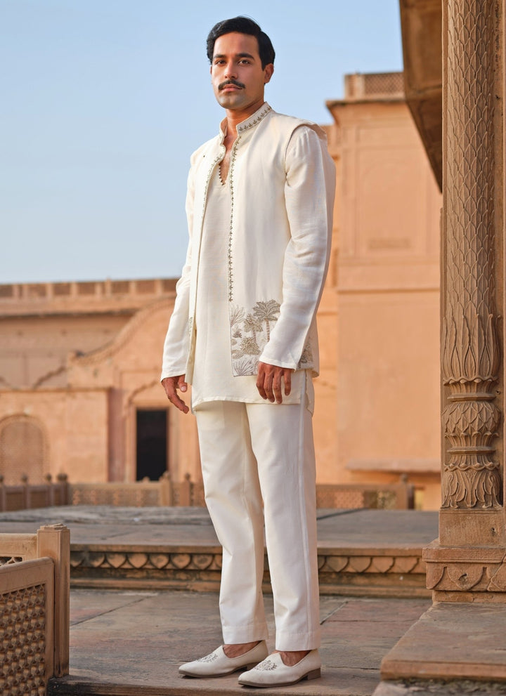 Darzi House Ivory Chanderi Silk Kurta Set with Nehru JacketFabilicious Fashion