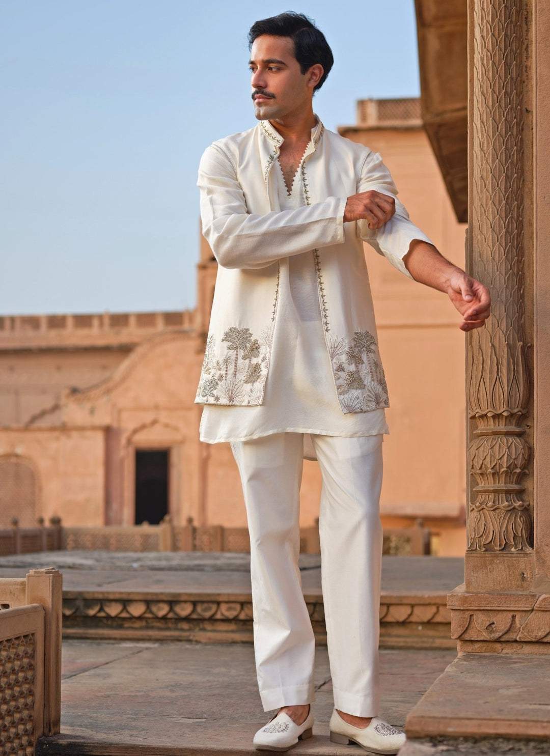 Darzi House Ivory Chanderi Silk Kurta Set with Nehru JacketFabilicious Fashion