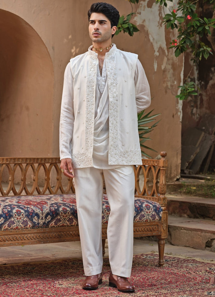 Darzi House Ivory Chanderi Silk Nehru Jacket SetFabilicious Fashion