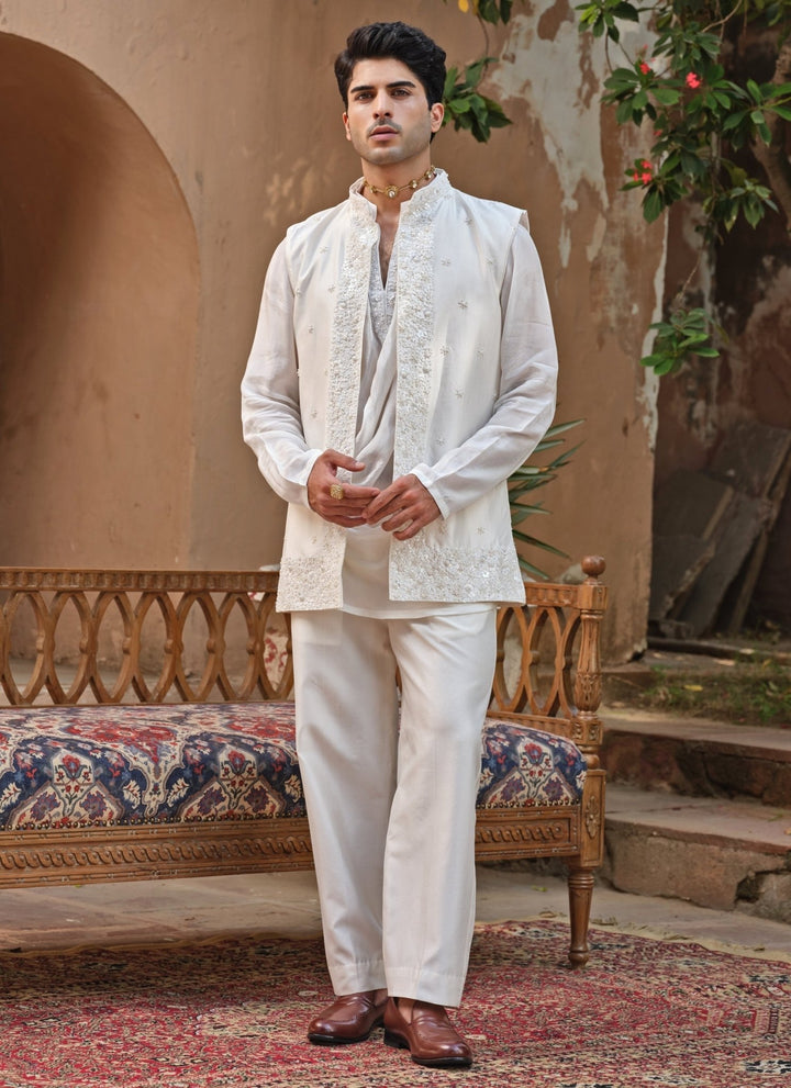 Darzi House Ivory Chanderi Silk Nehru Jacket SetFabilicious Fashion