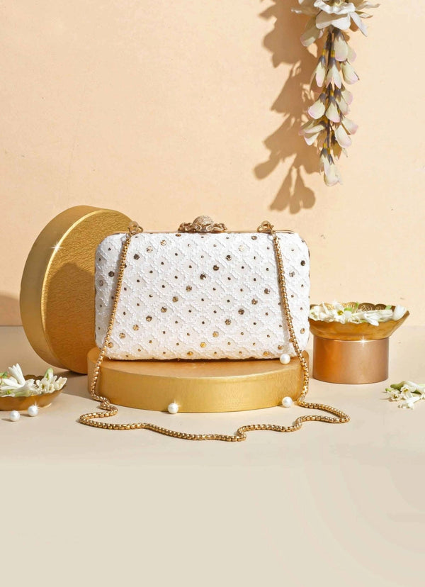 Ivory Chikankari Sequenced Clutch