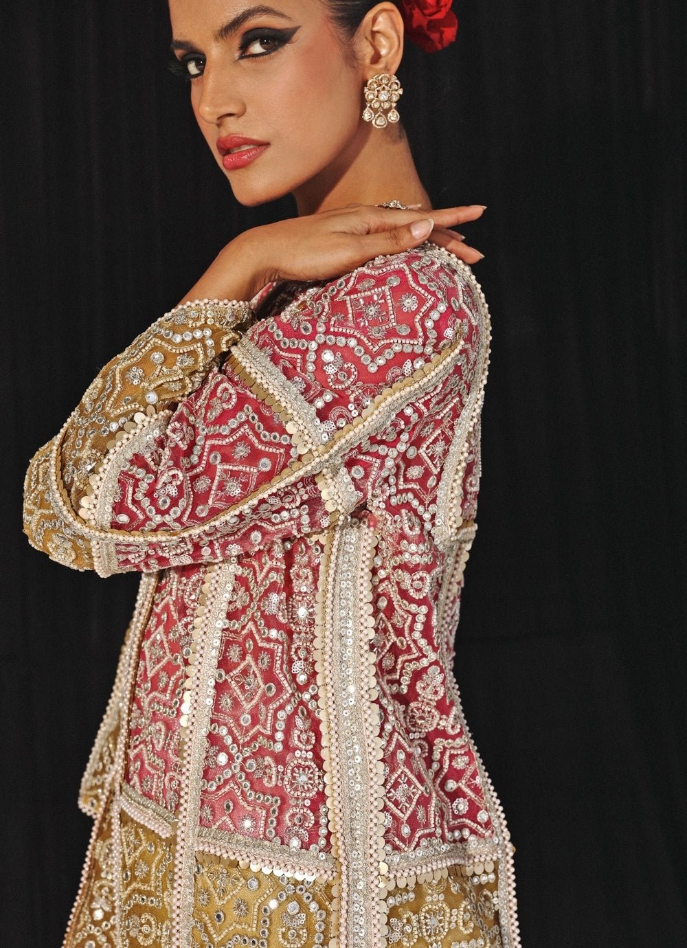 Ivory Co - Ord Set With Multicolour Mirrorwork Long Cape Twenty Nine - Fabilicious Fashion