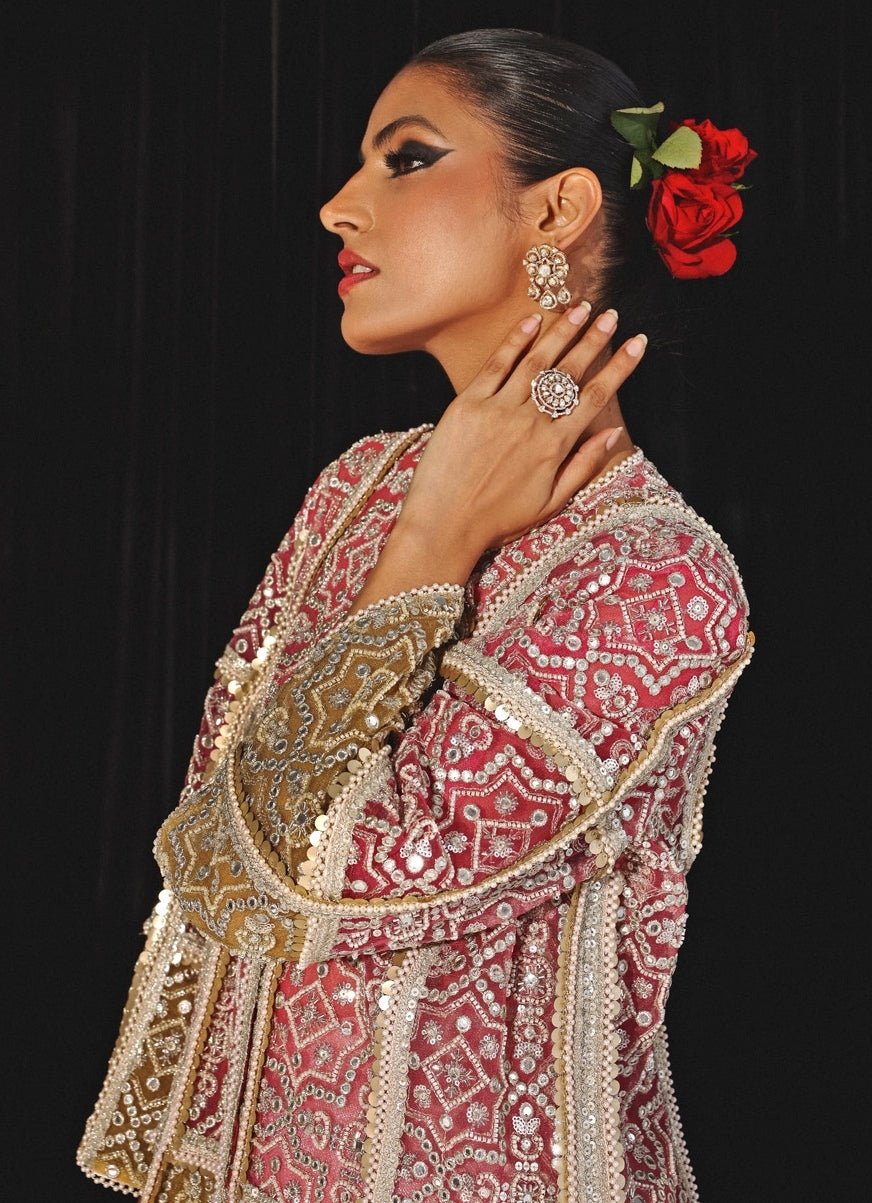 Ivory Co - Ord Set With Multicolour Mirrorwork Long Cape Twenty Nine - Fabilicious Fashion