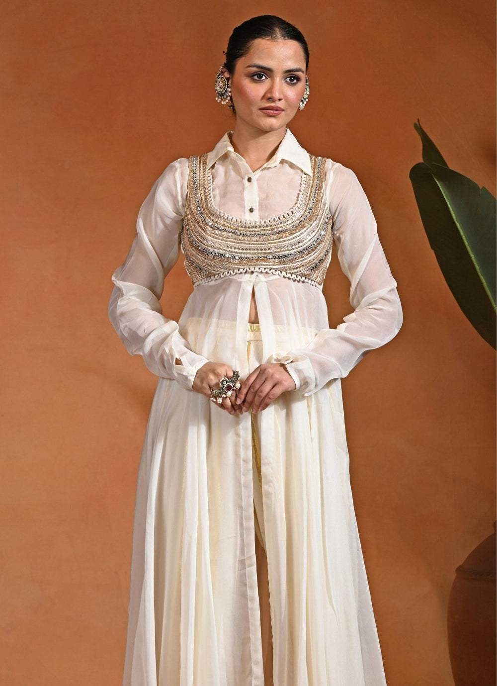 Rishi and Vibhuti Ivory Cotton Jacquard Anarkali Set With BlouseFabilicious Fashion