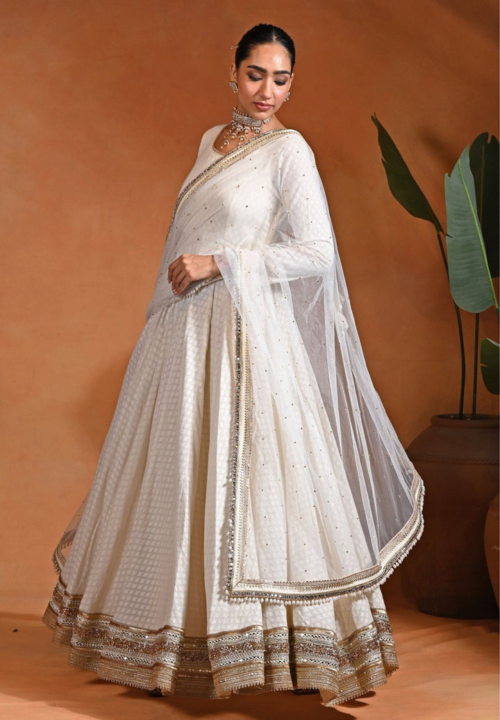 Rishi and Vibhuti Ivory Cotton Jacquard Anarkali SetFabilicious Fashion