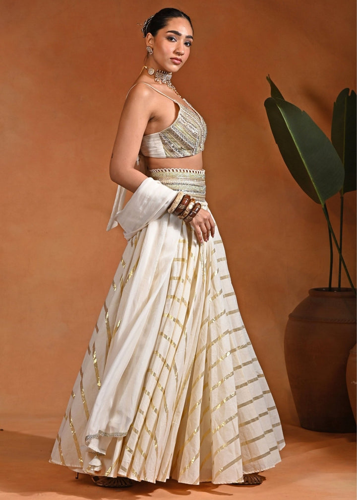 Rishi and Vibhuti Ivory Cotton Jacquard Lehenga SetFabilicious Fashion