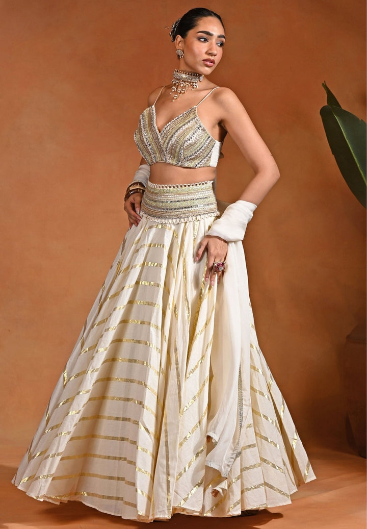 Rishi and Vibhuti Ivory Cotton Jacquard Lehenga SetFabilicious Fashion