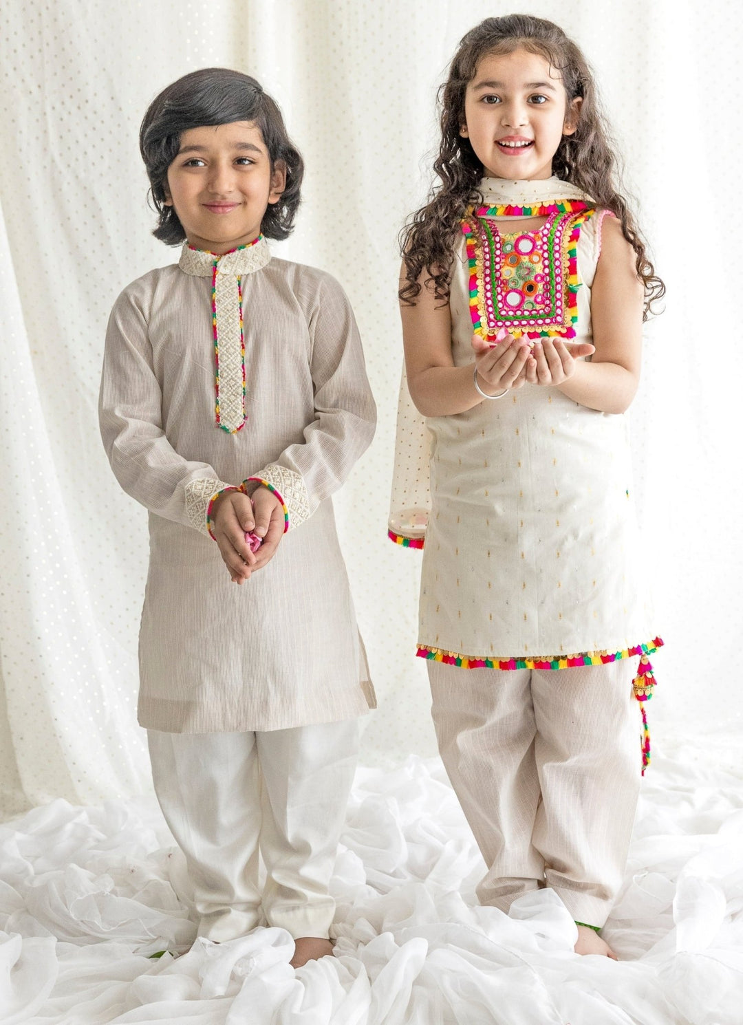 Ivory Cotton Kurta Salwar Set Chotibuti - Fabilicious Fashion