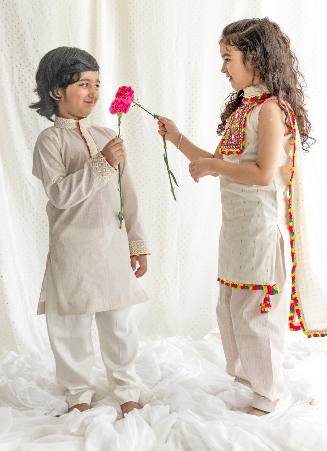 Ivory Cotton Kurta Salwar Set Chotibuti - Fabilicious Fashion