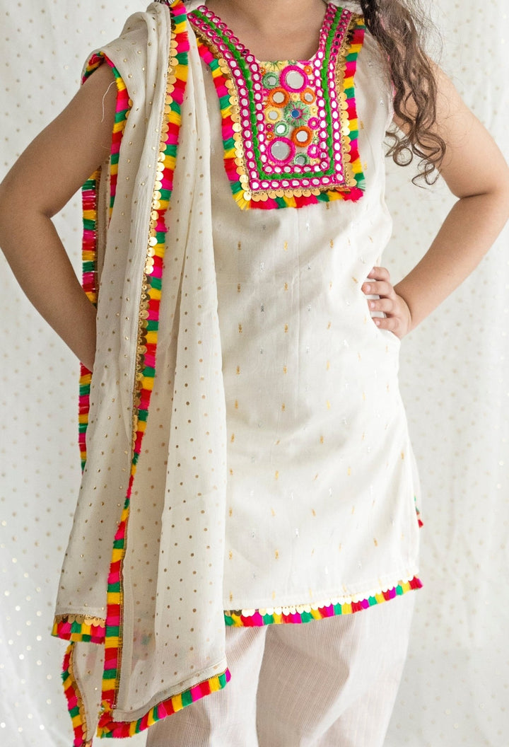Ivory Cotton Kurta Salwar Set Chotibuti - Fabilicious Fashion