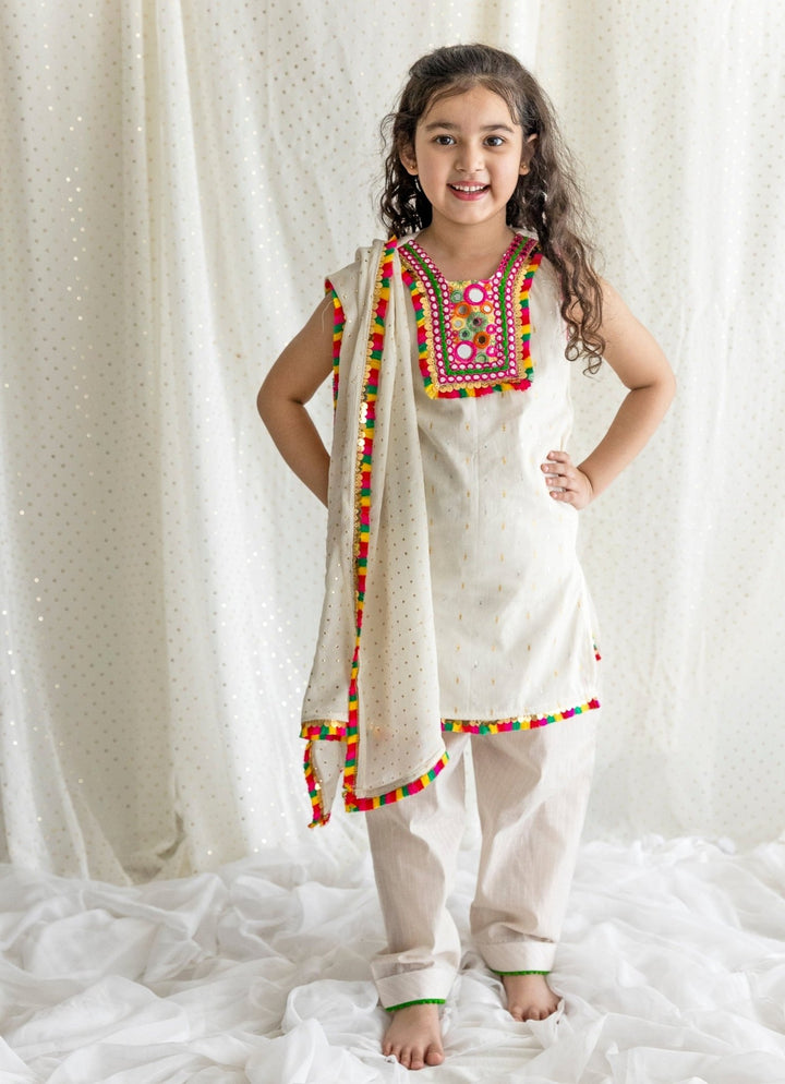 Ivory Cotton Kurta Salwar Set Chotibuti - Fabilicious Fashion