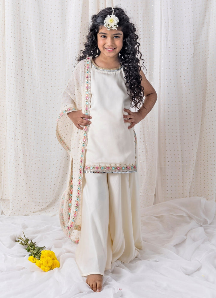 Ivory Cotton Kurta Sharara Set Chotibuti - Fabilicious Fashion