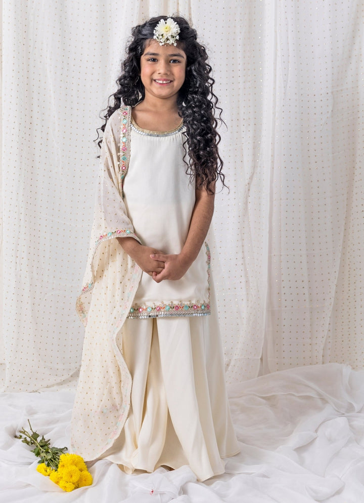 Ivory Cotton Kurta Sharara Set Chotibuti - Fabilicious Fashion