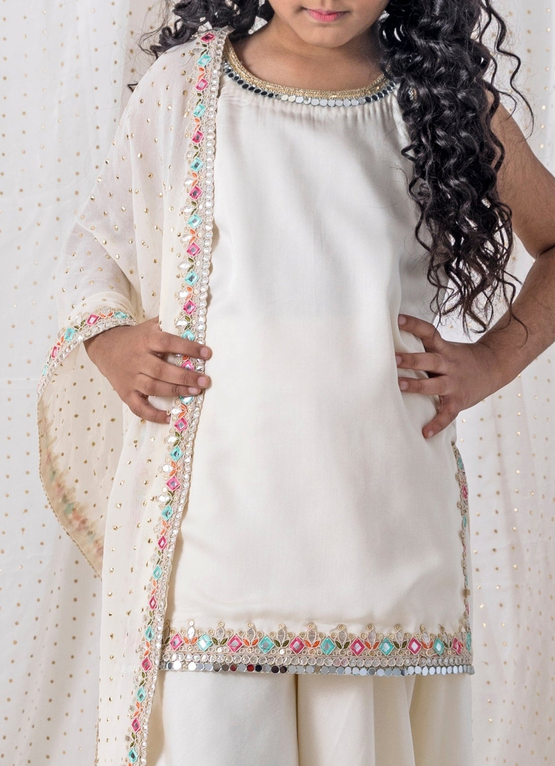 Ivory Cotton Kurta Sharara Set Chotibuti - Fabilicious Fashion