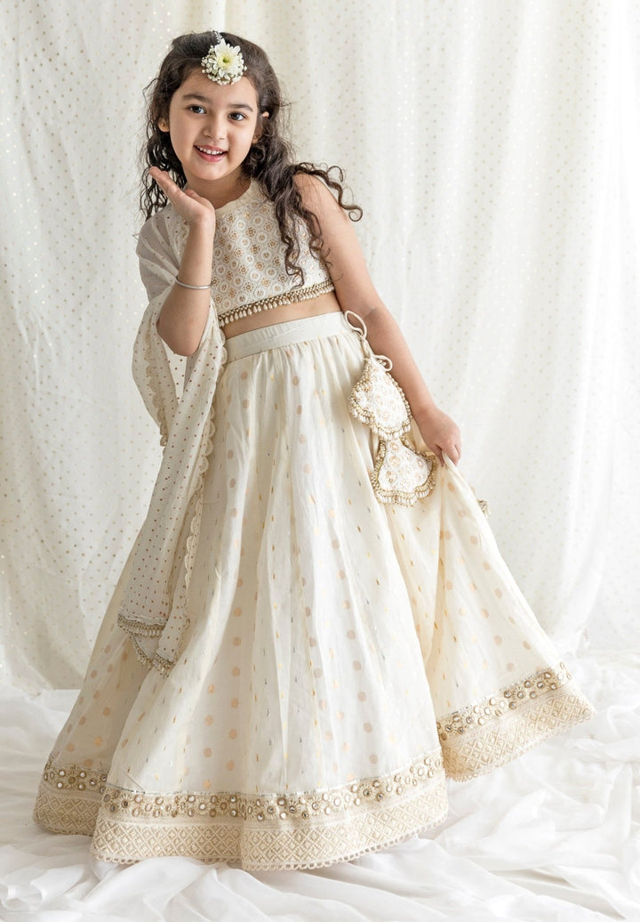 Ivory Cotton Lehenga Set Chotibuti - Fabilicious Fashion